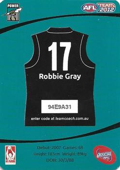2012 Team Zone AFL Team - Silver Code #162 Robbie Gray Back